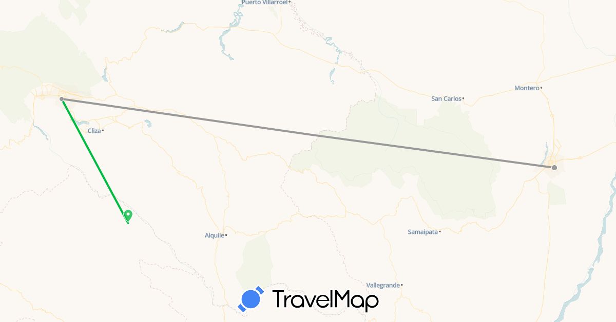 TravelMap itinerary: driving, bus, plane in Bolivia (South America)